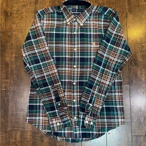 Ralph Lauren Men's Brown and Green Plaid Shirt